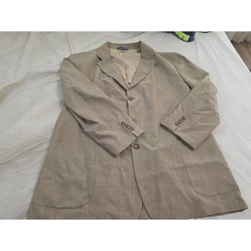 Brooks Brothers Mens 48R Tan Pure New Wool 3 Button Patch Pocket Blazer Sport